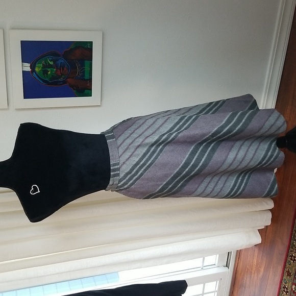 VINTAGE Ultra Cashmere by Midori Striped A Line Skirt 10 Grey Purple - Picture 2 of 8